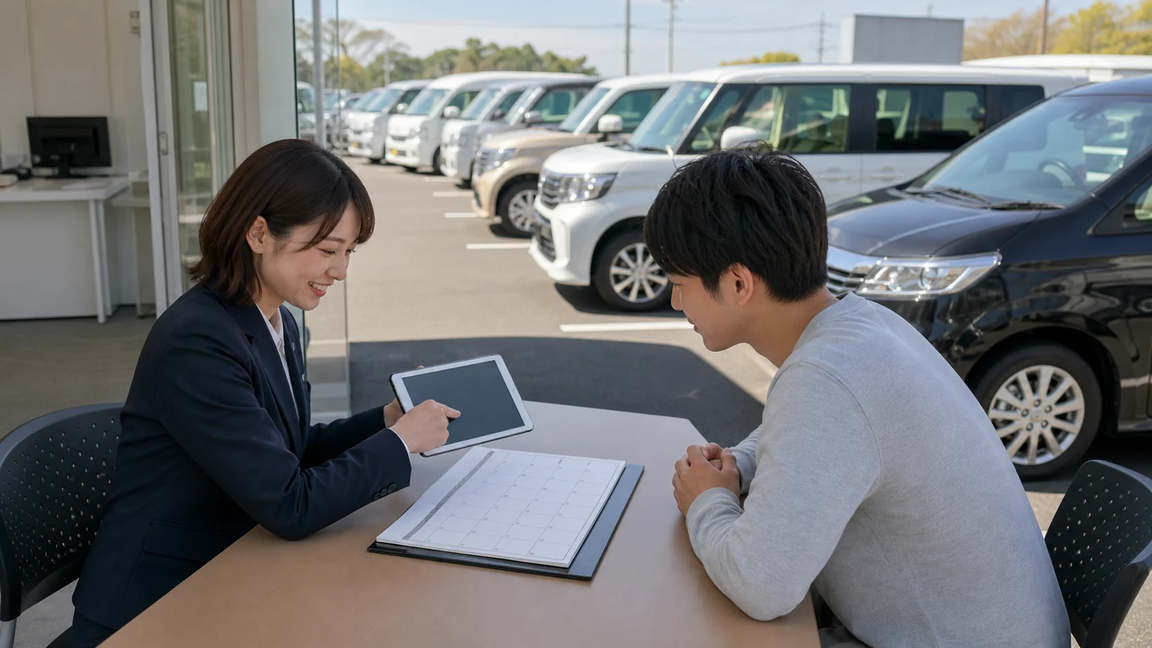 車の納期や在庫状況を確認しているイメージ